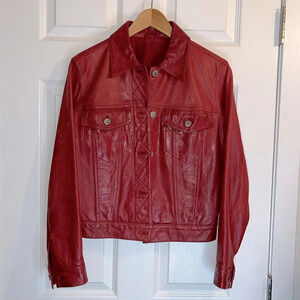 ❤️Vtg LIZ CLAIRBORNE JEANS leather jacket Women’s red